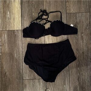 Topshop Navy Blue Scallop-Edge Bikini